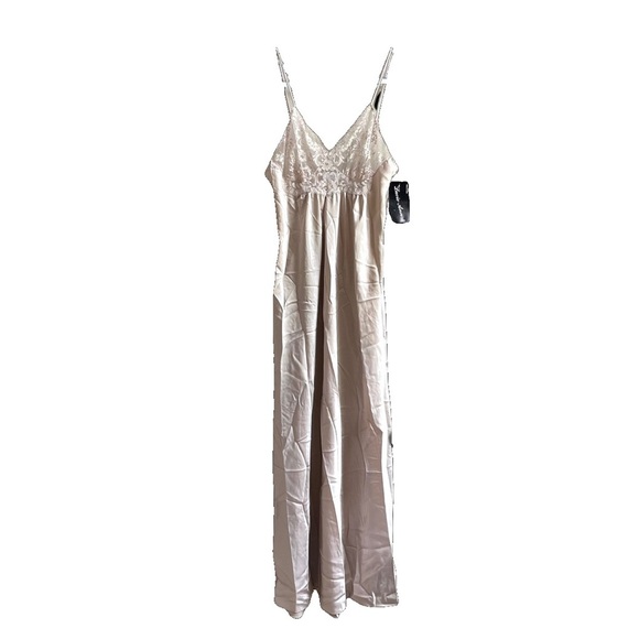 Vintage Lucie Ann Nude Cream Satin Maxi Slip Dress Nightgown Size Small NWT